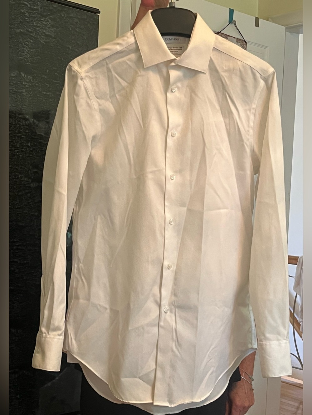 2/30$ Calvin Klein White Cotton Spread-Collar Dress Shirt-Slim Fit Coupe Cintrée
